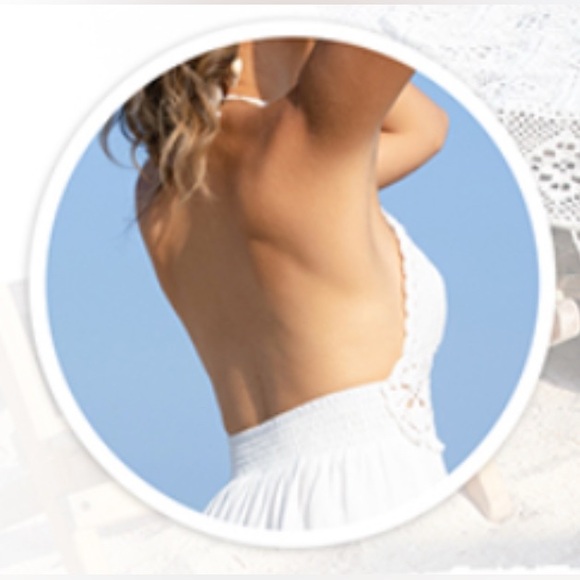 White Crochet Lace Dress with Halter V-neck. Flare Long Maxi Beach Dress. Size S - Picture 4 of 15